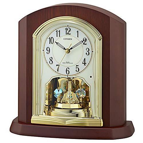 【高品質】 リズム(RHYTHM) 置き時計 4RY702- 回転飾り 木製枠 電波時計 (シチズン) Citizen 25.1x24.2x10.5cm ブラウン 掛け時計、壁掛け時計
