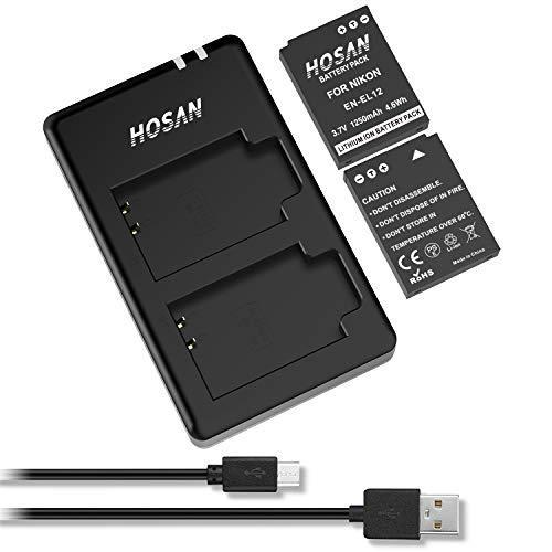 100％本物 HOSAN EN-EL12 純正互換 バッテリー 2個 + Nikon 対応機種 USB充電器 AW100 Coolpix 安価