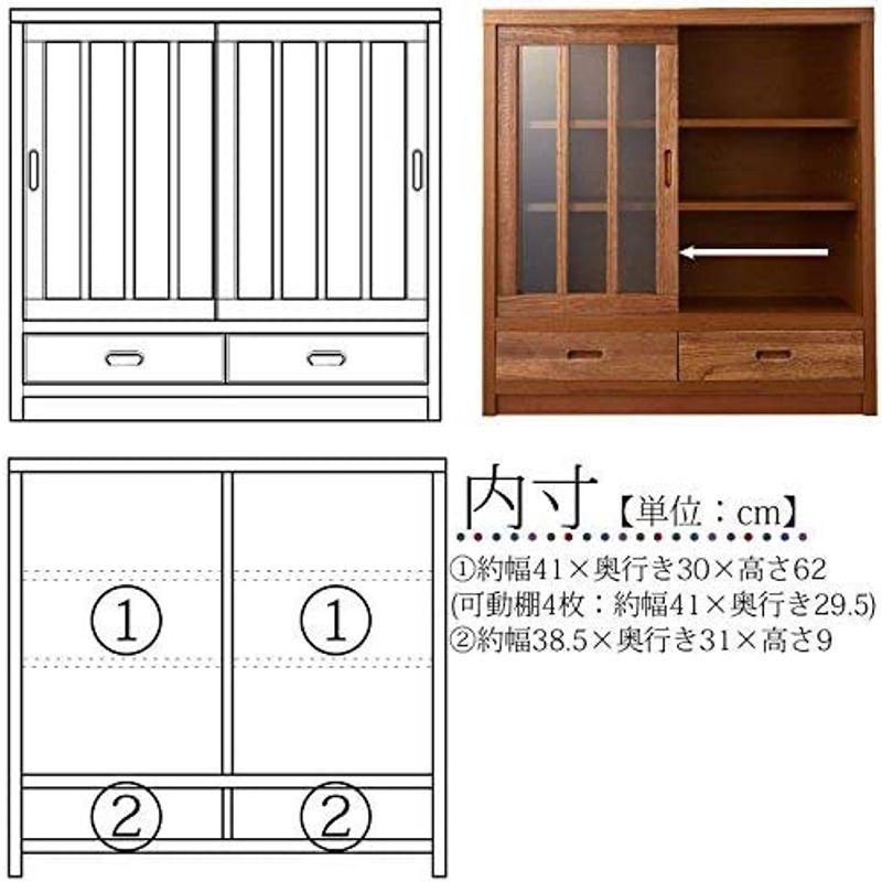 幅90cm サイドボード DBR ブラウン 濃茶色 桐材 天然木 ガラス 完成品 日本製 大川家具 和風 民芸調 インテリア 家具 リビング