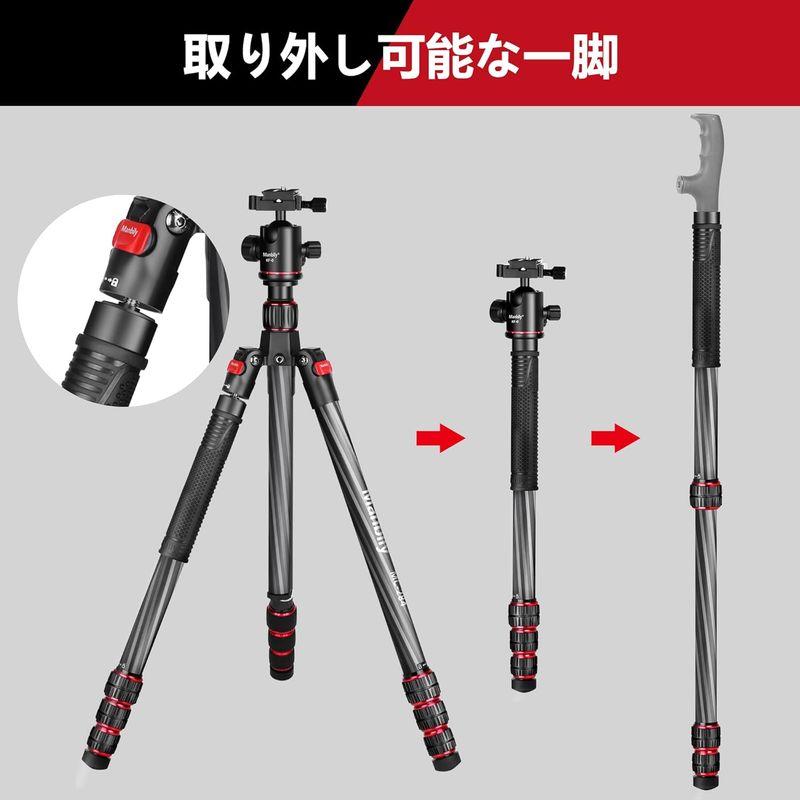 Manbily 173cm カーボン三脚 トラベル三脚 中軸反転 マクロ撮影 一脚可変式 カメラ三脚 耐荷重8kg 自由雲台 脚径28mm 173cm カーボン三脚 トラベル三脚 中軸反転 マクロ撮影 一脚可変式 カメラ三脚 耐荷重8kg 自由雲台 脚径28mm