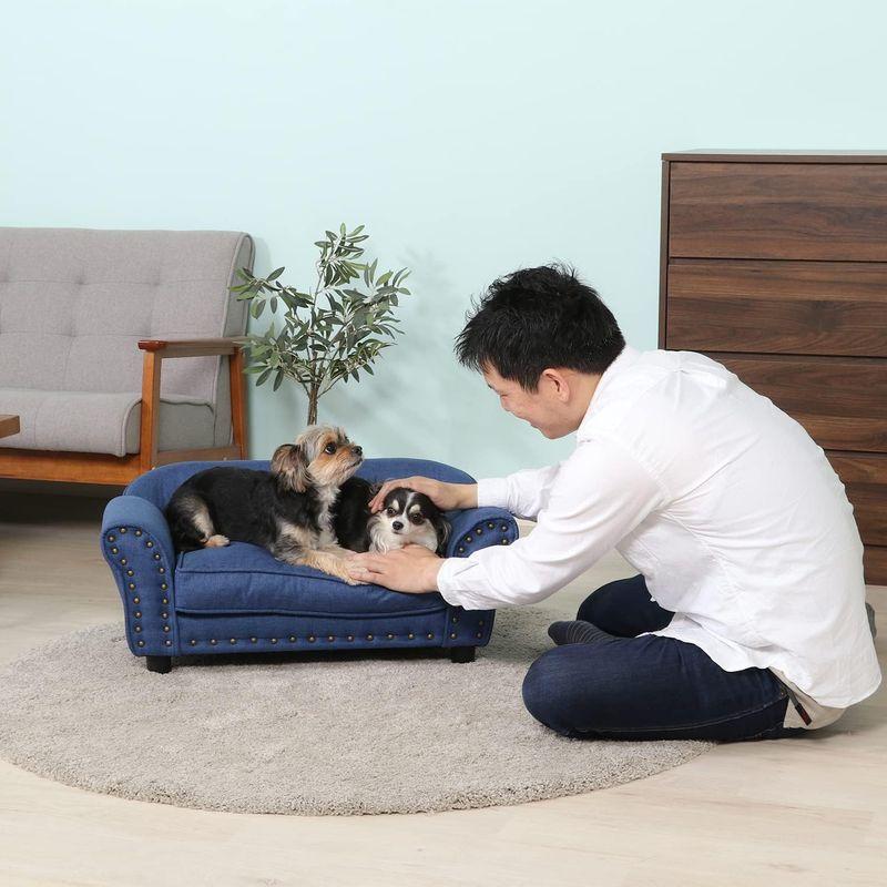 不二貿易 ペットベッド ペットソファ 幅74×奥行41×高さ32.5? ブルー ファブリック チェスターフィールド風 小型犬 猫 45232 幅74×奥行41×高さ32 ペットベッド ペットソファ ブルー ファブリック チェスターフィールド風 小型犬 猫 サイズ