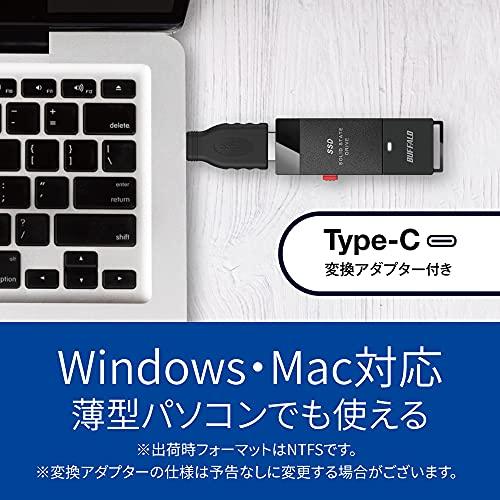 バッファロー SSD 外付け 2.0TB USB3.2 Gen2 読込速度600MB/秒 PS5/PS4メーカー動作確認済 コンパクト 小型 Type-Cアダプター付属 ブラック SSD-SCT2_3
