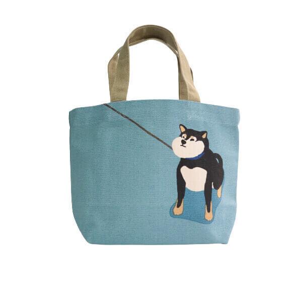 ミニ トートバッグ 黒 柴犬 いやいや くろやなぎさん 嫌です ブルー 豆