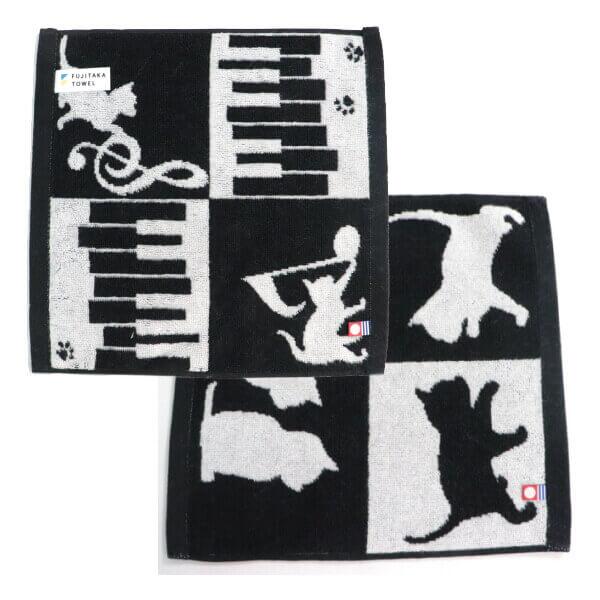 今治 タオル ハンカチ ネコ シルエット モノトーン 白黒 シリーズ