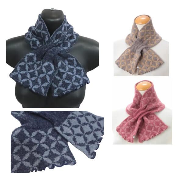 暖かい 差し込み 筒形 マフラー 七宝柄 格子 和柄 落ち着いた