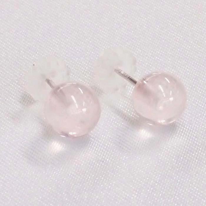 K14WG ローズクォーツ ピアス （丸玉 6mm） 紅水晶 ボールピアス 14金  
