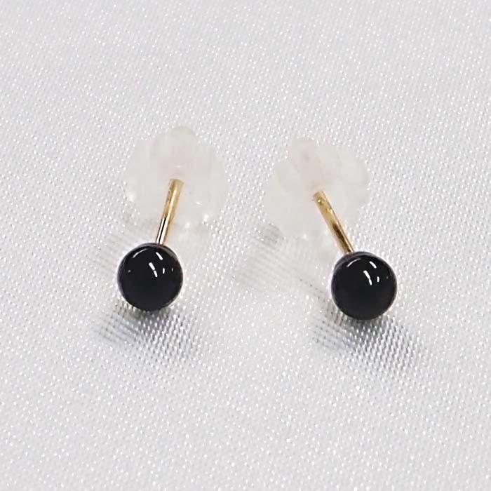 K18 オニキス ピアス （丸玉 3mm） 可愛いサイズです！ 18金 18K 