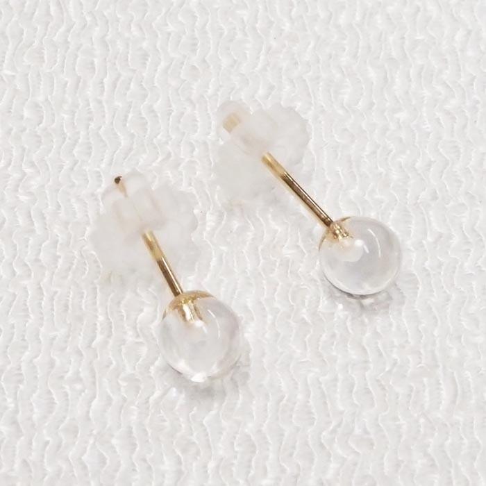 K18 水晶 クリスタル ピアス （4mm） ボールピアス 18金 18K ゴールド 