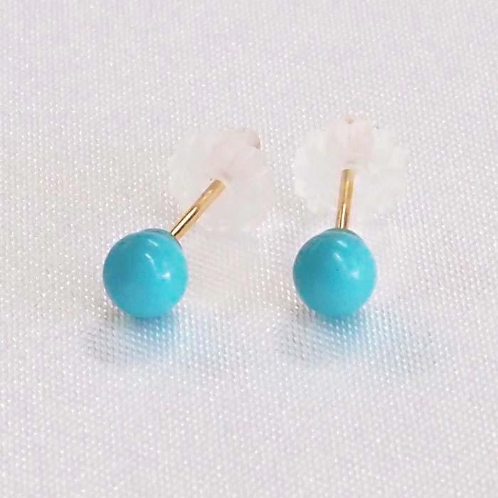 18金 ターコイズ ピアス （丸玉 4mm） K18 トルコ石 一つは欲しい 