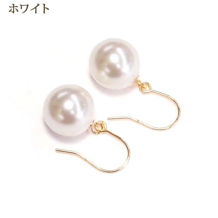 18金 クリスタル パール フックピアス 8mm ホワイト パールピアス 18K 