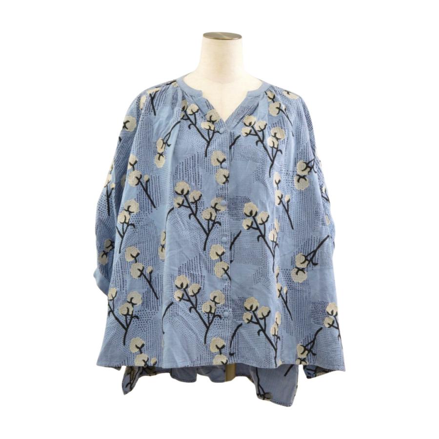 marble SUD（マーブルシュッド） シャツ ブルー 花刺しゅう レーヨン