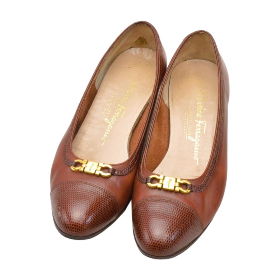 美品 サルヴァトーレフェラガモ パンプス ガンチーニ リザード型押し 6