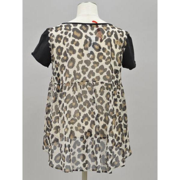 エリカカヴァリーニ ERIKA CAVALLINI 切替カットソー XSサイズ ブラック×レオパード レディース F-M7543 エリカカヴァリーニ ERIKA CAVALLINI 切替カットソー XSサイズ