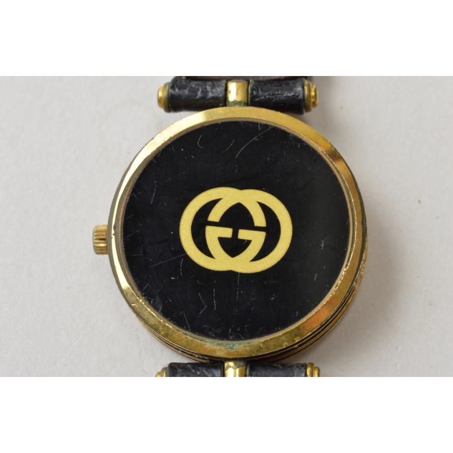 ⭐【美品】グッチヴィンテージシェリーラインブラック腕時計(稼働品) GUCCI グッチ シェリーライン ブラック レザー 腕時計
