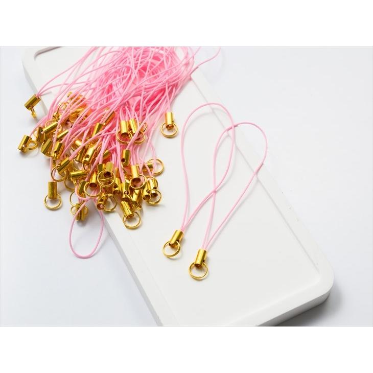 ストラップパーツ 半二重丸カン ゴールド金具 ピンク 全長約80mm 紐長