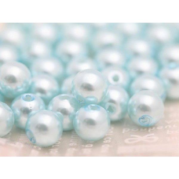 約50個 プラスチック 樹脂パール 8mm シャイニーライトブルー 水色