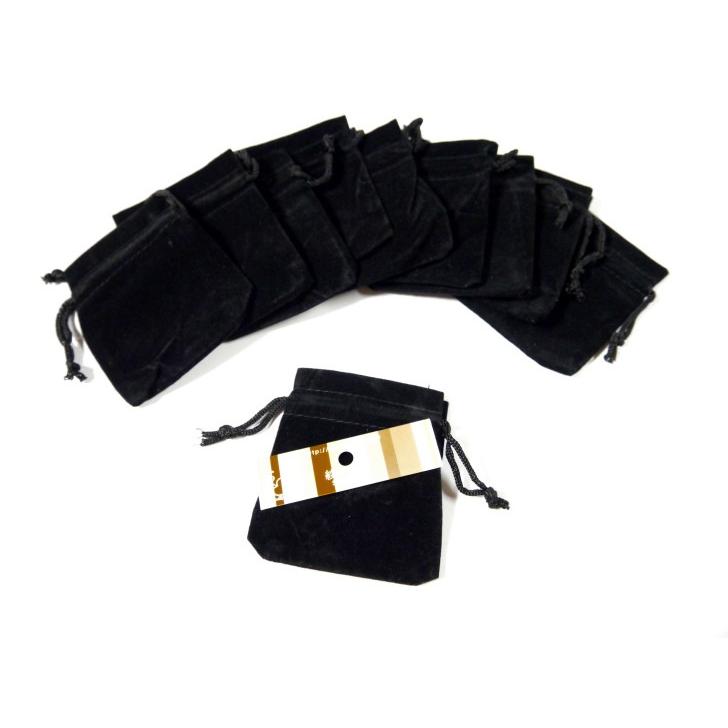 ジュエリー袋 四角(約8cmx7cm)10枚セット 黒 ベロア調 ベルベット調