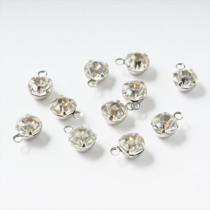 ラインストーンパーツ(約6mm)約10個 シルバーxクリスタル ラウンド