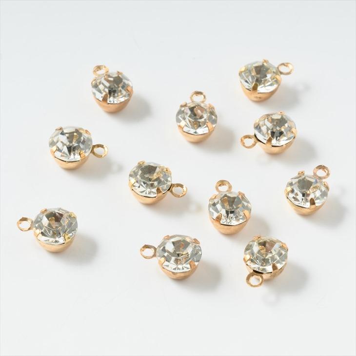 ラインストーンパーツ(約6mm)約10個 KC金xクリスタル ラウンド カン