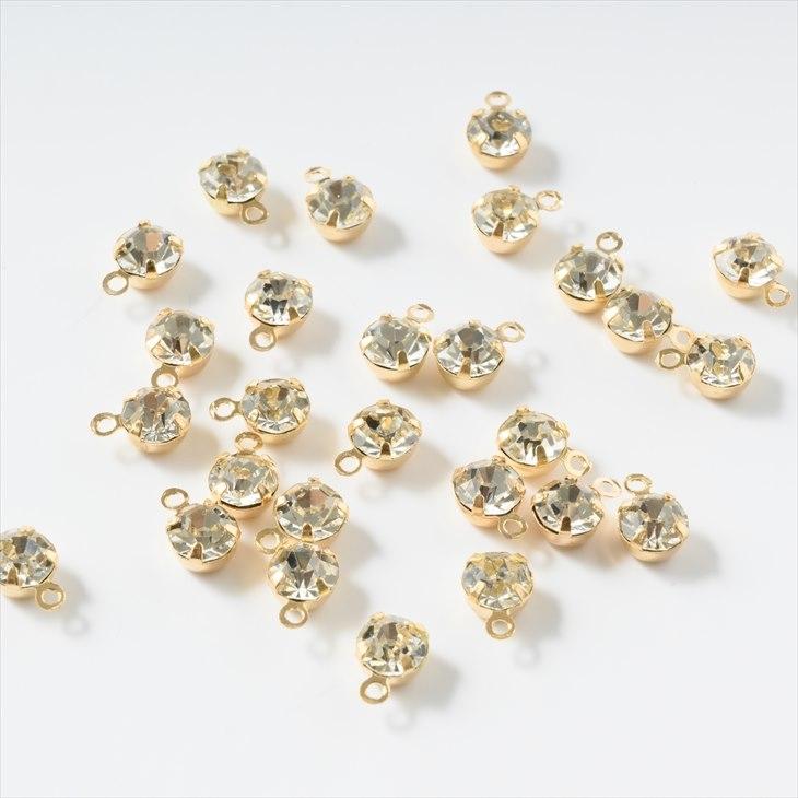 ラインストーンパーツ(約5mm)約25個 KC金xクリスタル ラウンド カン