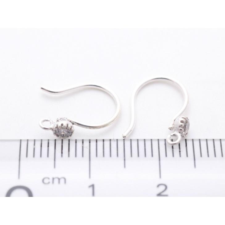 シルバー925ラインストーン付U字ピアスフック(約13x12mm)1ペア(2ヶ