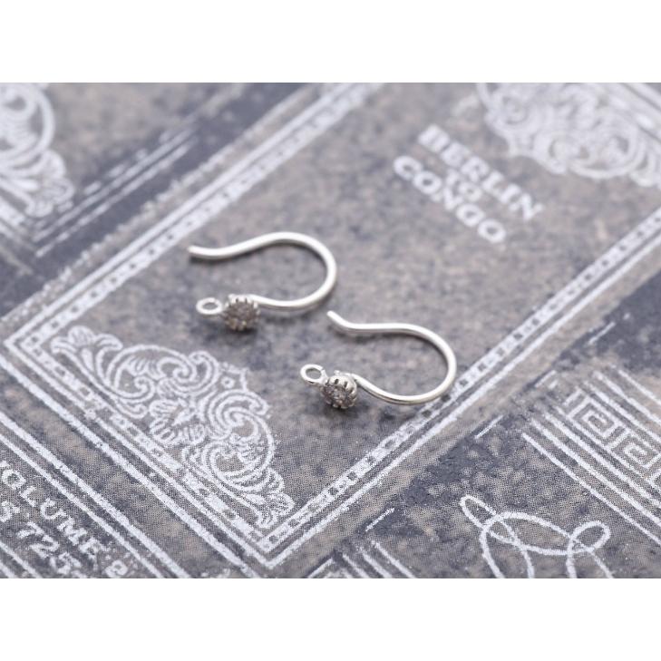 シルバー925ラインストーン付U字ピアスフック(約13x12mm)1ペア(2ヶ 