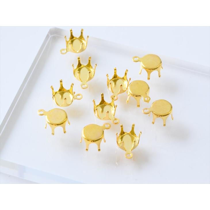 カン付き立て爪パーツ 8mmストーン用(約10x8mm)約10個 ゴールド 六つ爪