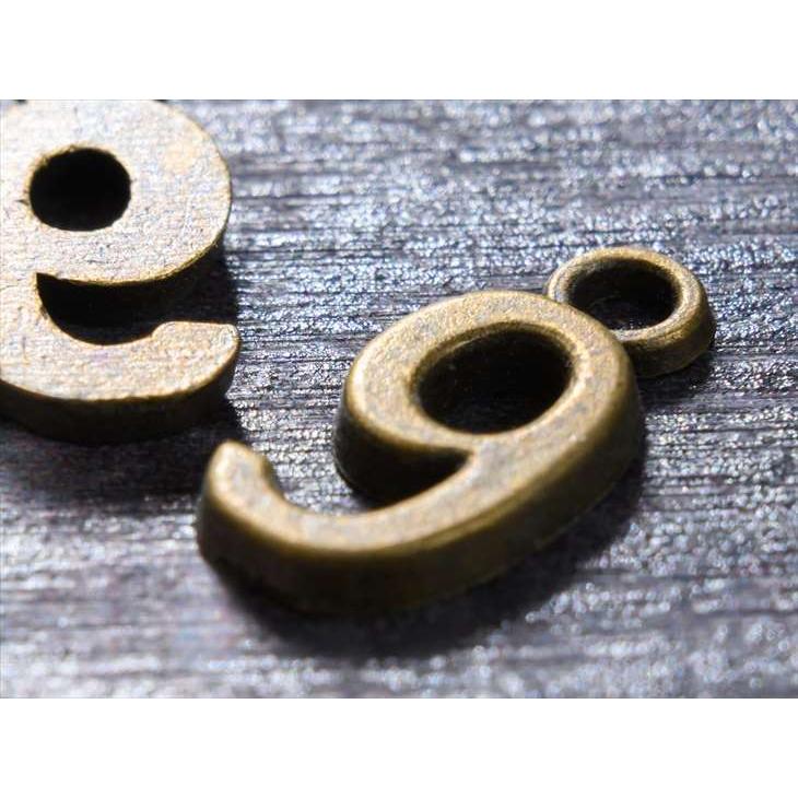 チャーム 数字 9 カン付き アンティークゴールド 10mm 2個 2ヶ