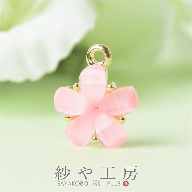 チャーム アクリルフラワー ラメピンク カン付 ゴールド 15.5mm 1個 5  
