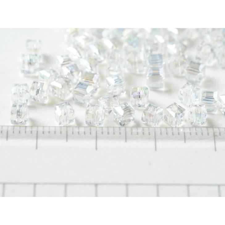 ガラスビーズ キューブ型 クリスタルAB 3mm 1連 約145個前後 四角