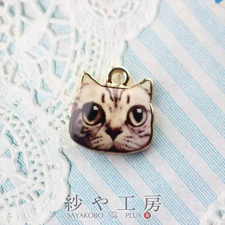 チャーム 猫 アメリカンショートヘア カン付 ブラウン 15mm 1個 金属