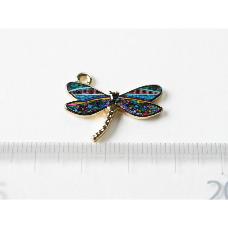 チャーム トンボ サイケデリックカラフル カン付 ゴールド 22mm 1個