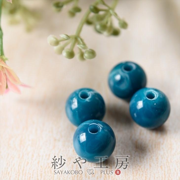 大きめ アクリルビーズ 12mm玉 約12mm ブルーマーブル 4個 ビーズ 