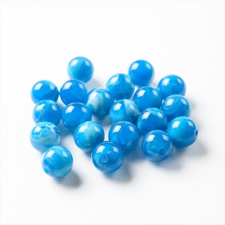 大きめ アクリルビーズ 14mm玉 約14mm ブルーマーブル 約20個 ビーズ 