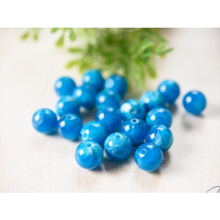 大きめ アクリルビーズ 14mm玉 約14mm ブルーマーブル 約20個 ビーズ 