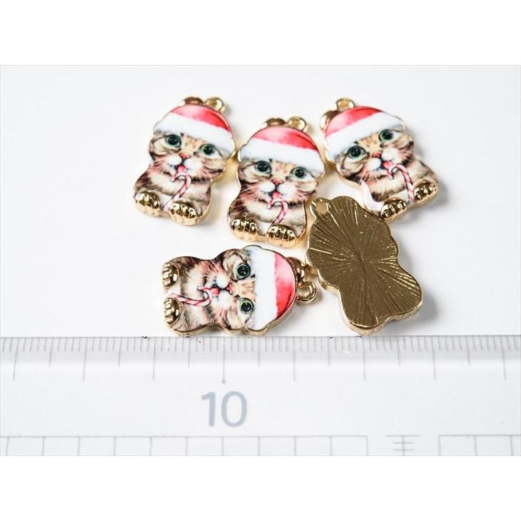 紗や工房 チャーム イラスト クリスマス猫 金 約23mmx14mm 5個 ピアス