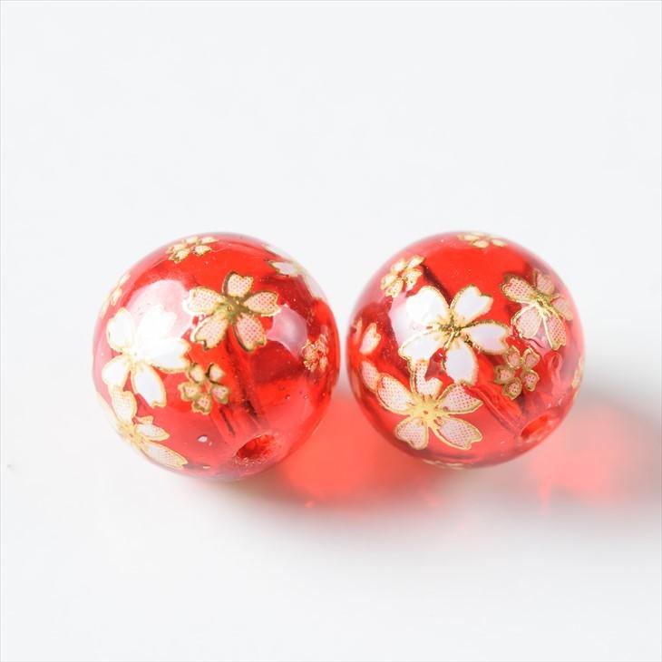 ビーズパーツ 桜ビーズ 透明 12mm レッド 2個 2ヶ 約1.2cm ビーズ 桜