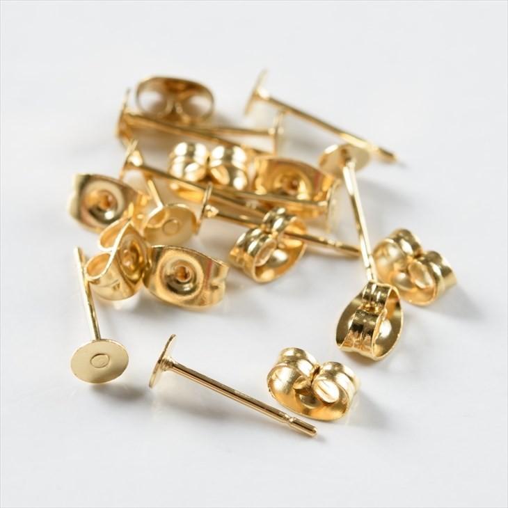 サージカルステンレス 316L ピアスパーツ 5ペア 約10個 ステンレス316L 金属アレルギー ポストピアス 4mm平皿 キャッチ付 12mm ゴールド|ysayakobo|02
