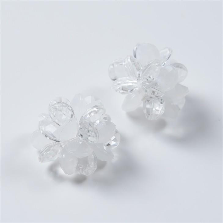 ビーズフラワー ホワイト×クリア 17mm 6個 6ヶ 花編み ビーズ