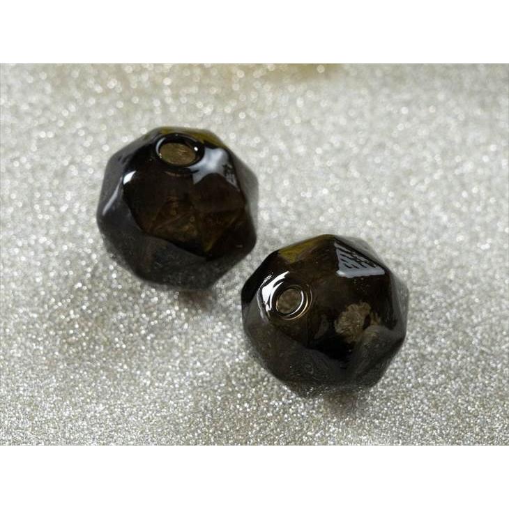 ビーズ ガラスボール 多面体 カット ブラック 14mm 10個 10ヶ ガラス
