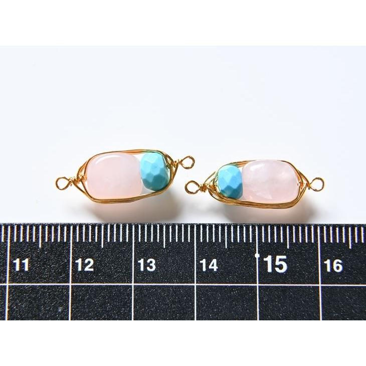 天然石チャーム ワイヤーラッピング ローズクォーツ×ターコイズ 23.5mm