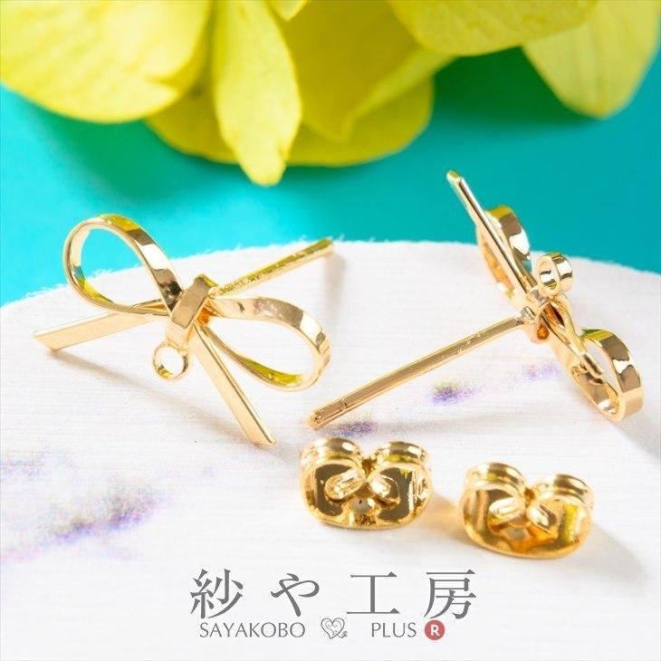 ピアスパーツ 金メッキ 10ペア 20個 キャッチ付 ポストピアス リボン