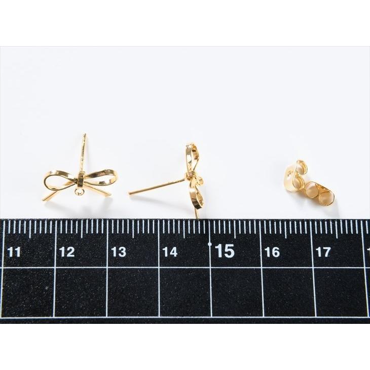 ピアスパーツ 金メッキ 10ペア 20個 キャッチ付 ポストピアス リボン