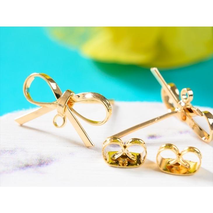 ピアスパーツ 金メッキ 10ペア 20個 キャッチ付 ポストピアス リボン