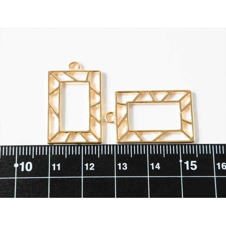 空枠 ステンドグラス レクタングル ゴールド 27mm 2個 透かし カン付