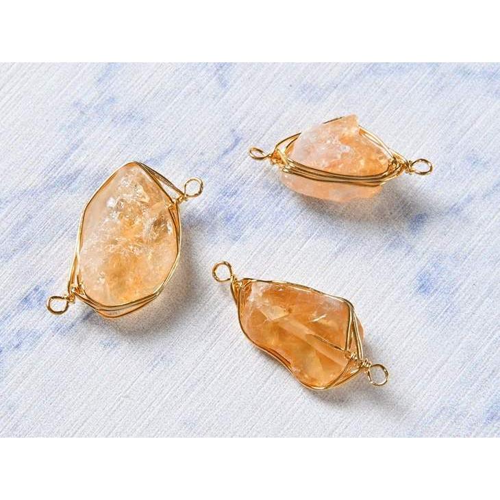 チャーム 天然石 ワイヤーラッピング シトリン 4個 4ヶ 2つ穴