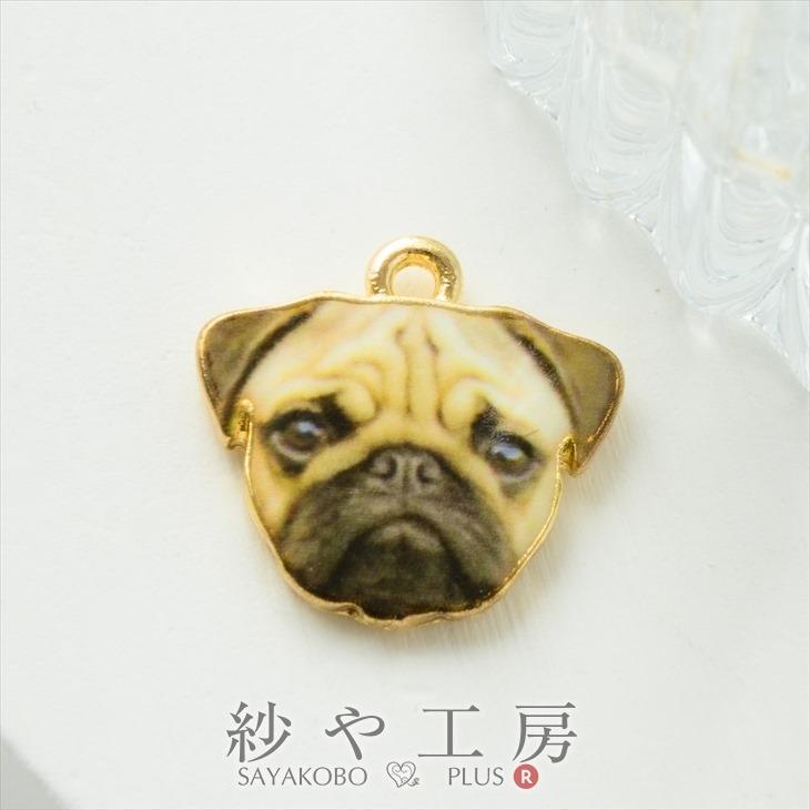 チャーム 犬 パグ 動物 アクセサリー パーツ ベージュブラック 15mm 1