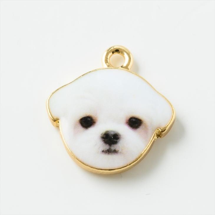 おネムわんこピアス（マルチーズ） チャーム 犬 マルチーズ 動物 アクセサリー パーツ ホワイト 16.5mm 1