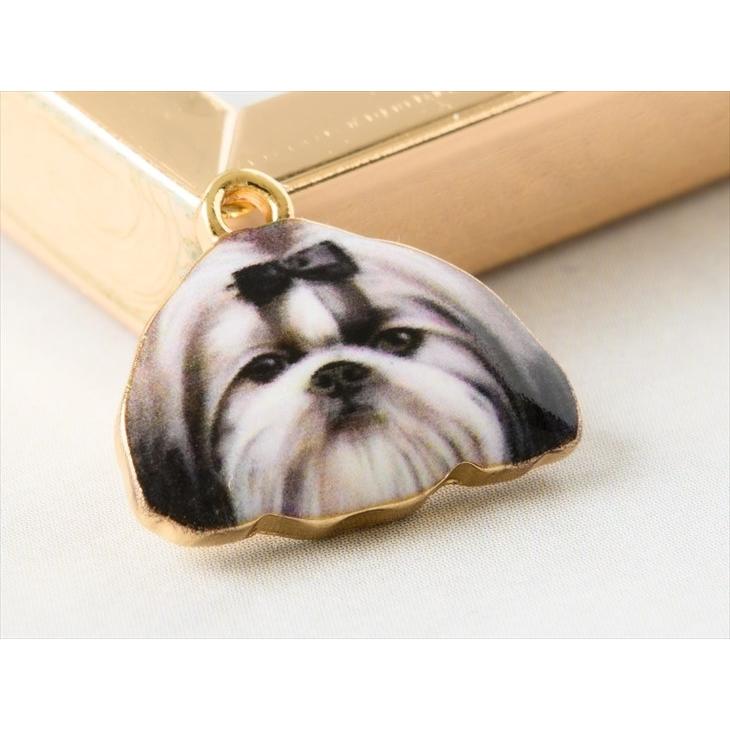 チャーム 犬 シーズーA 動物 アクセサリー パーツ ブラック×ホワイト