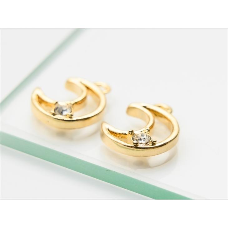 チャーム ミニ 月 ストーン付 一粒 アクセサリー パーツ ゴールド 9.5